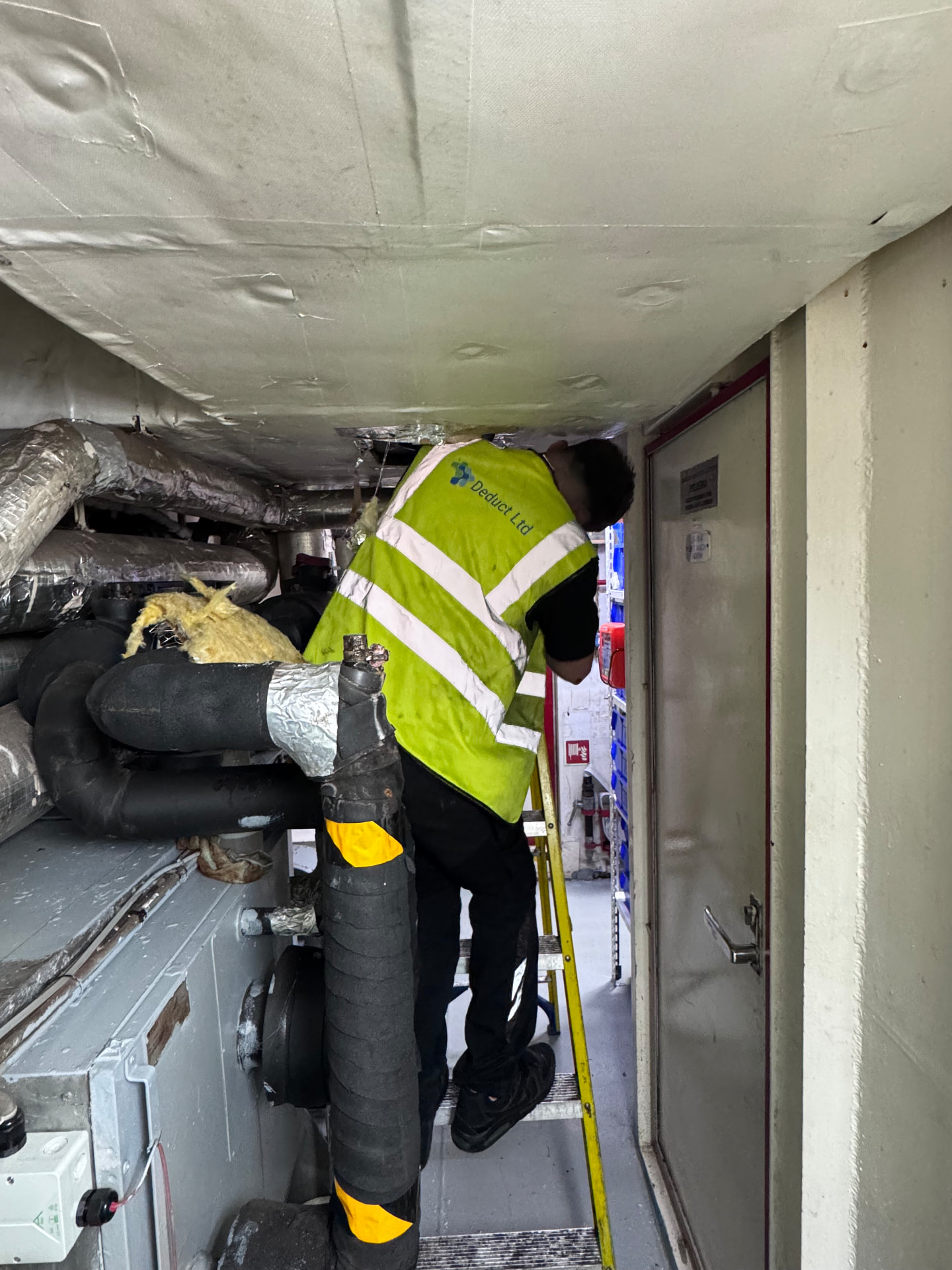 Deduct engineer working on vessel ventilation ductwork in Portsmouth