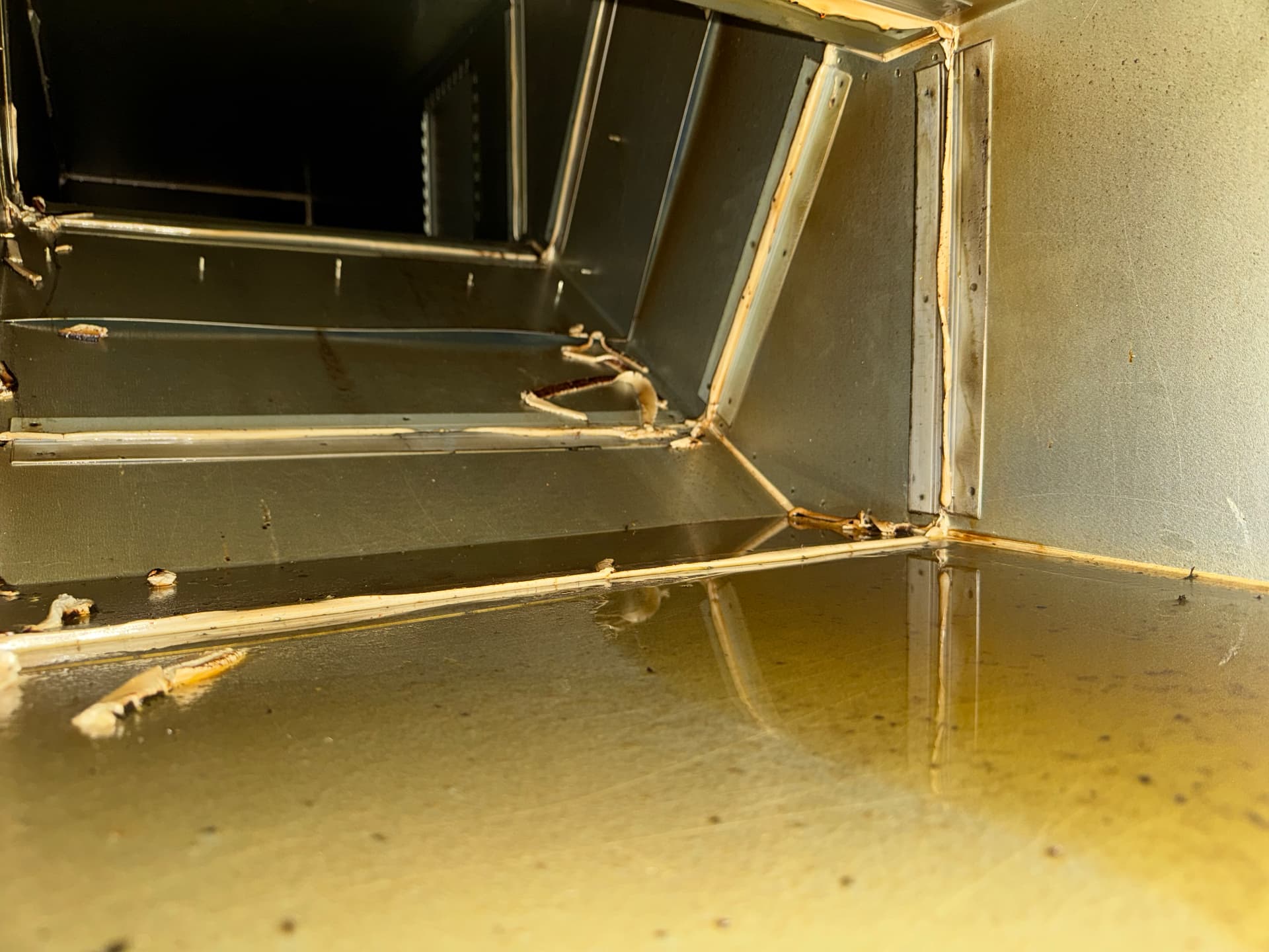 Grease accumulation inside a commercial kitchen extract duct